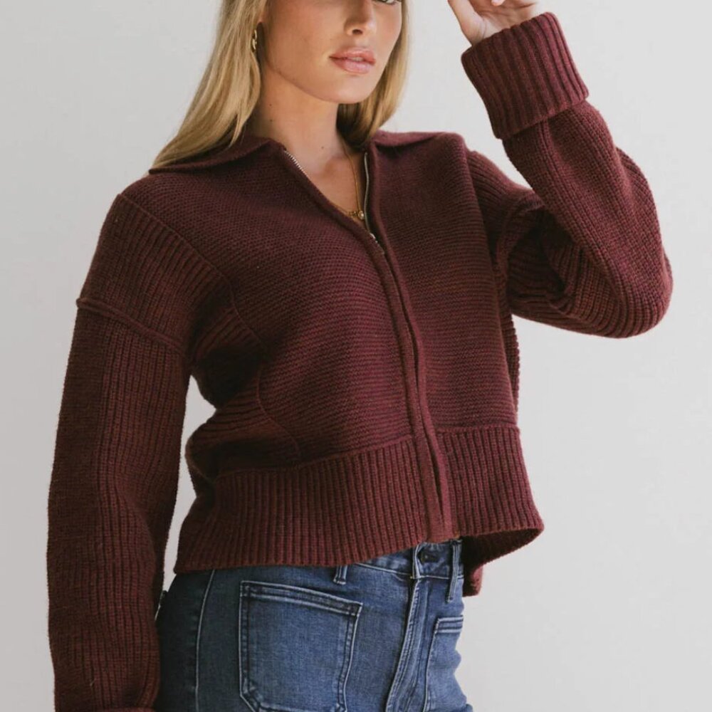 Bohme Hallie Zip Up Cardigan in Brick